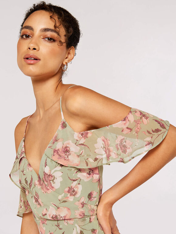 Watercolour Blooms Midi Dress, Mint, large