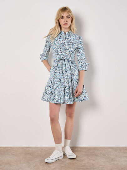 Cotton Poplin Leaf Shirt Mini Dress