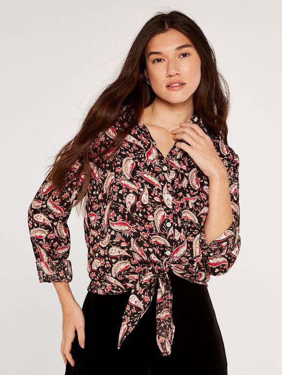 Watercolour Paisley  Top, Black, large