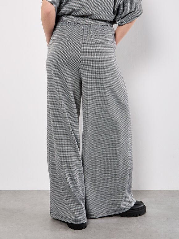 Wide Leg Dogtooth Trousers, Black, large