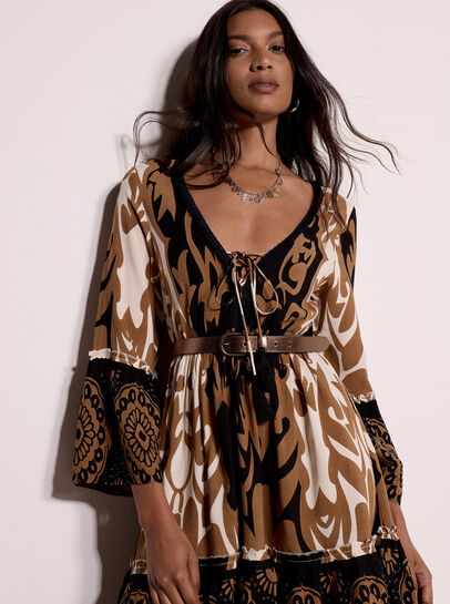Paisley Bell Sleeve Mini Dress