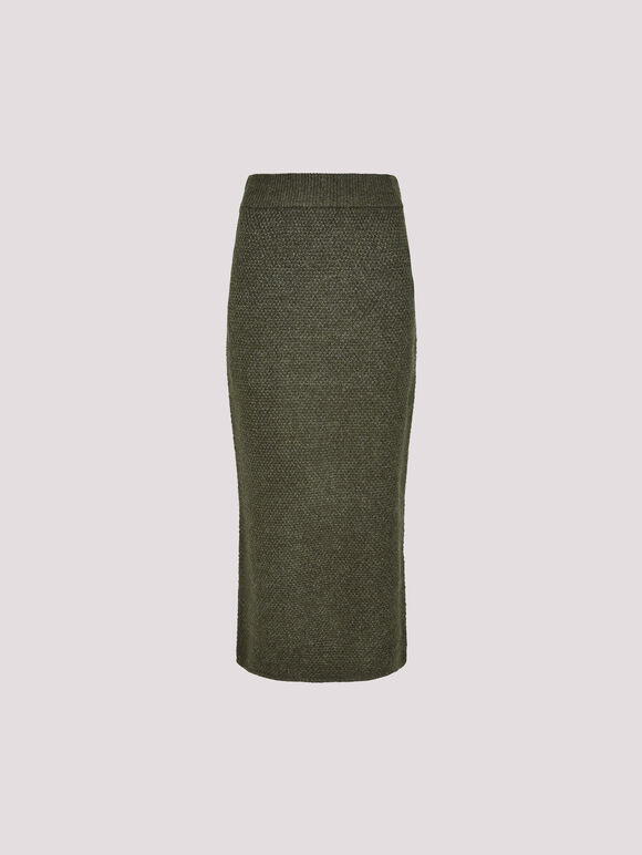 Waffle Knit Midaxi Skirt, Green, large