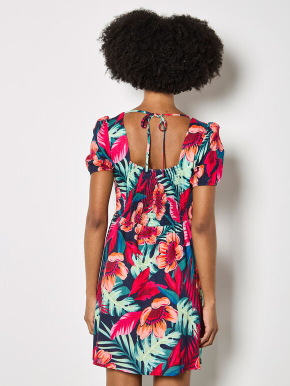 Tropical Floral Mini Dress, Fuchsia, large