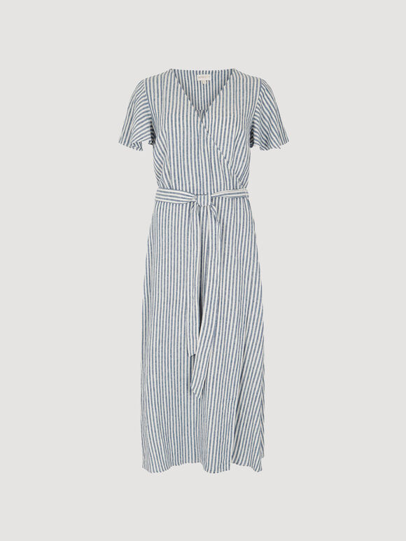 Oxford Stripe Wrap Midi Dress, Blue, large