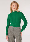 Cropped Cable Knit Aran Jumper, Green, large