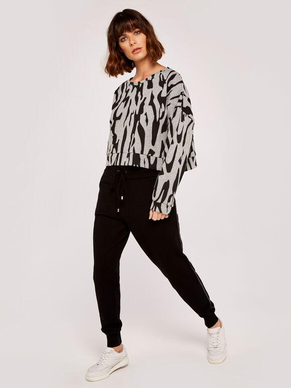 Drawstring Knitted Joggers, Black, large