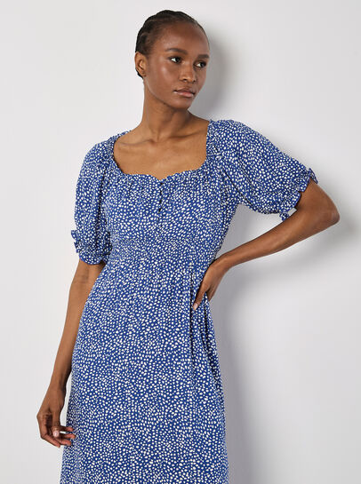 Spot Print Milkmaid Midi Dress