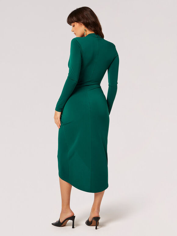 Robe midi portefeuille froncée en jersey, Vert, grand