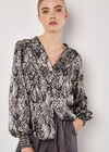 Snakeskin Hammered Satin Blouse, Grey, large