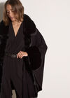Faux Fur Trimmed Cape, Black, large