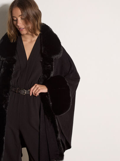 Faux Fur Trimmed Cape