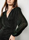 Metallic Mesh Wrap Mini Dress, Green, large