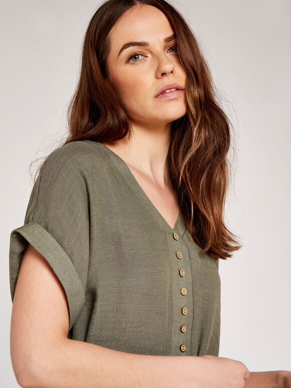 Button Down Top, Khaki, large