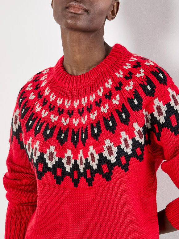 Fair Isle Chunky Knit Jumper, Red, large