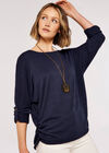 Ruched Side Top, Navy, large