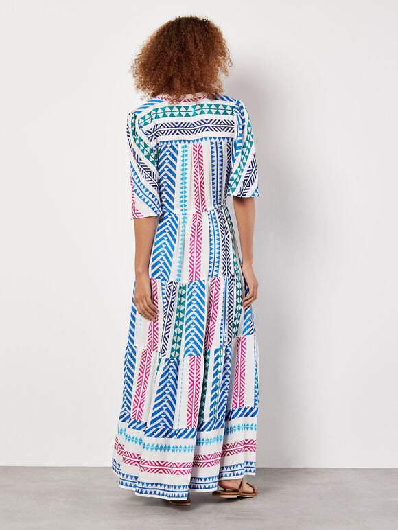 Geo Stripe Tiered Maxi Dress, Cream, large