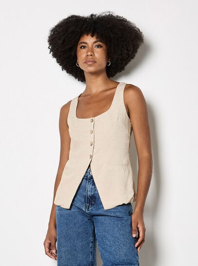 Button Down Woven Vest Top