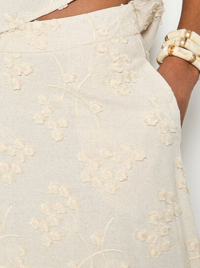 Embroidered Floral Linen Blend Midaxi Skirt