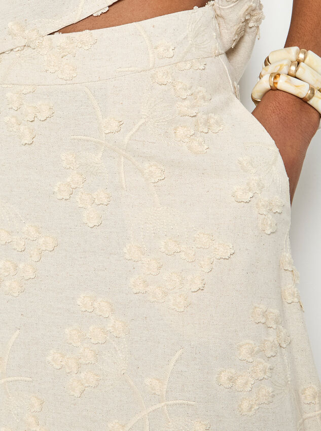 Embroidered Floral Linen Blend Midaxi Skirt, Stone, large