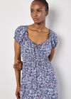 Watercolour Floral Milkmaid Midi Dress, Purple, large