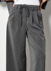 Pinstripe Wide Leg Tailored Trousers, Grey, large