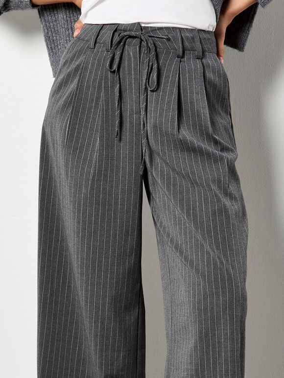 Pinstripe Wide Leg Tailored Trousers, Grey, large