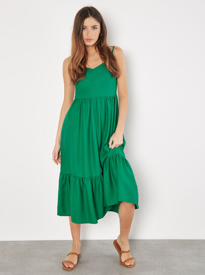 Pintuck Pleat Camisole Midi Dress