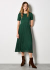 Rib Knit Chiffon Skirt Midi Dress, Green, large