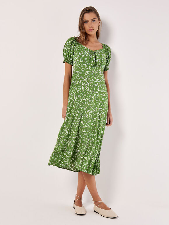 Sarasa Robe mi-longue à nœud floral, Vert, L