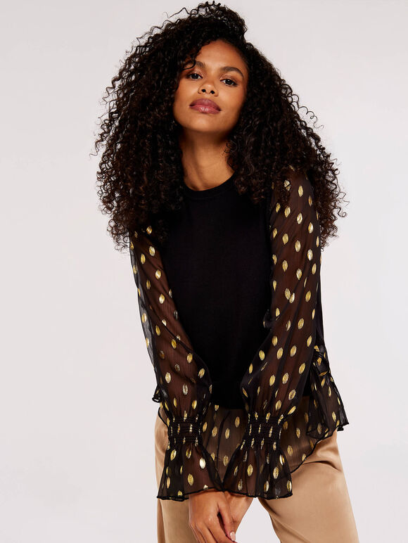Gold Foil Detail Contrast Jumper, Black, large