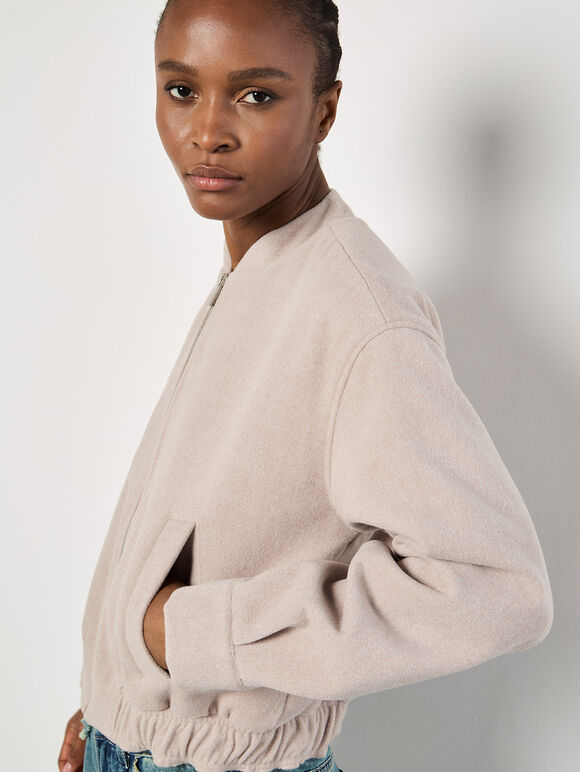 Soft Tailored Bomber Jacket, Stone, large