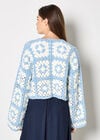 Hand-Knit Crochet Squares Cardigan, Blue, large