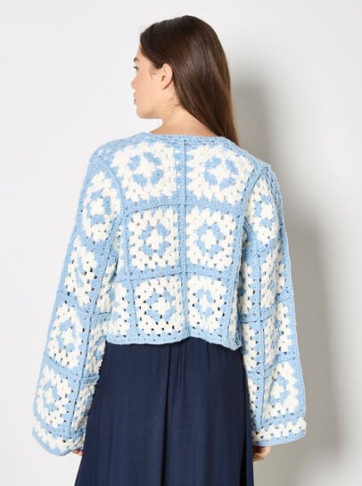Hand-Knit Crochet Squares Cardigan
