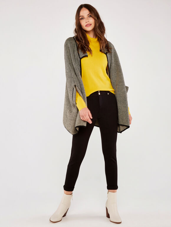 Tiny Rib Roll Neck Jumper, Mustard, large