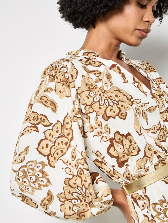 Painterly Sarasa Floral Mini Dress, Cream, large