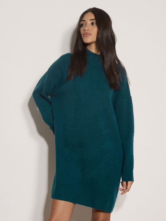 Soft Oversized Jumper Mini Dress, Teal, large