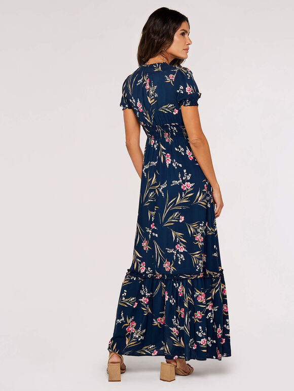 Watercolor Floral Maxi Dress, Navy, large