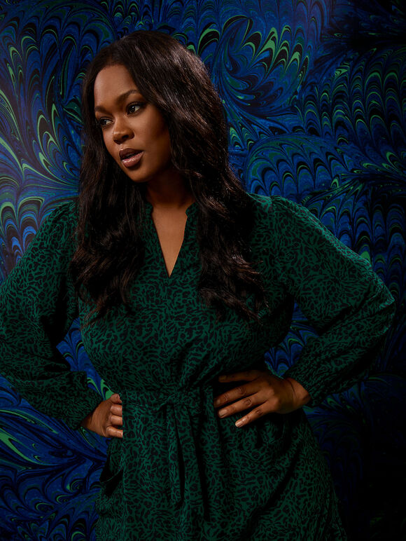 Curve Animal Print Midaxi Dress, Green, large