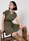 Button-Down Skater Mini Dress, Khaki, large