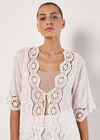 Cotton Blend Lace Longline Cover Up, White, large