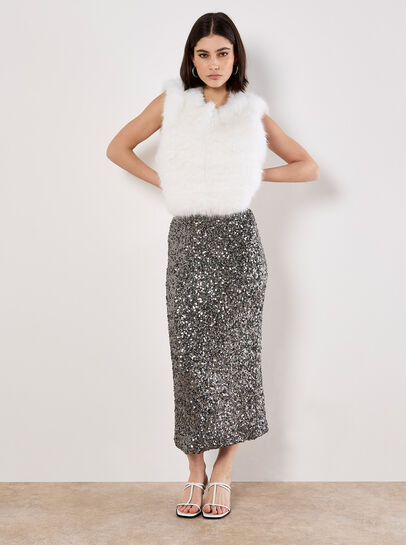 Sequin Embellished Pencil Midaxi Skirt