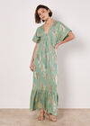 Gold Foil Floral Maxi Dress, Mint, large