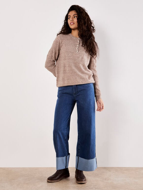 Soft Pointelle Knit Jumper, Stone, large