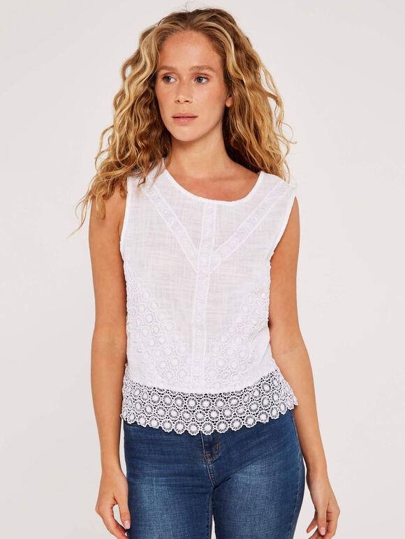 Back Bow Cotton Top, White, large