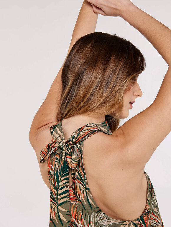 Tropical Halter Neck Top, Khaki, large