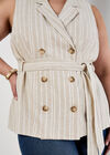 Curve Stripe Linen Blend Waistcoat, Stone, large