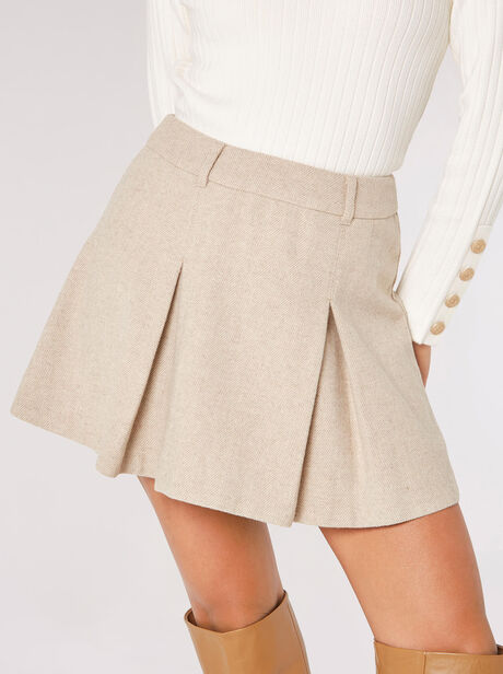 Pleated Herringbone Mini Skirt