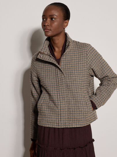 Houndstooth Funnel Neck Jacket