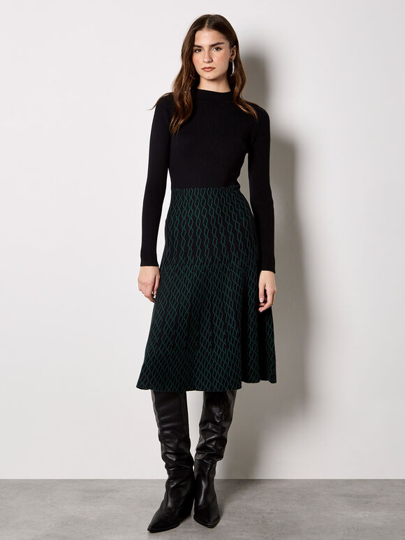 Diamond Link Knitted Midi Dress, Black, large