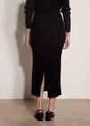 Ribbed Knit Midi Pencil Skirt, Black, large